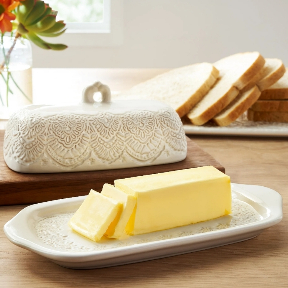 ❤️ New 2025 Pioneer Woman Vintage Lace Linen Butter Dish
